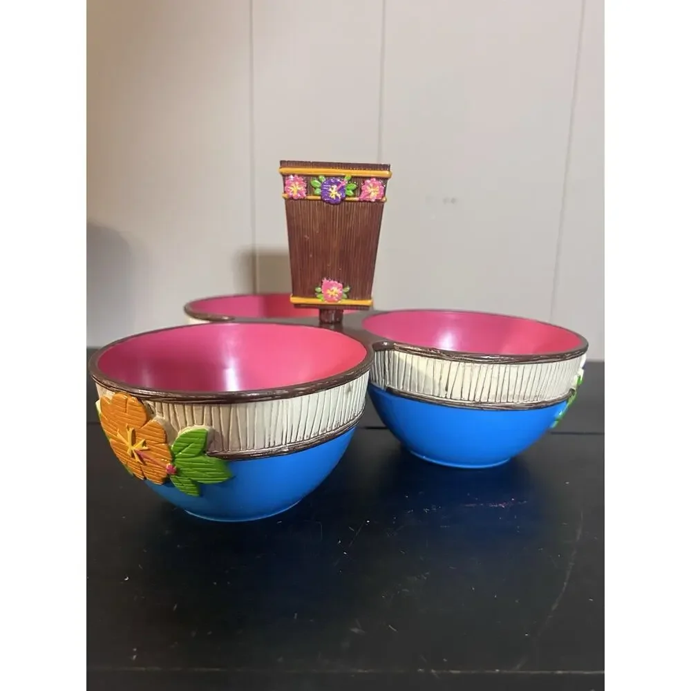 Amscan Tiki Tropical Serving Bowl Set 3 Plastic Bowls Centerpiece Party Luau
